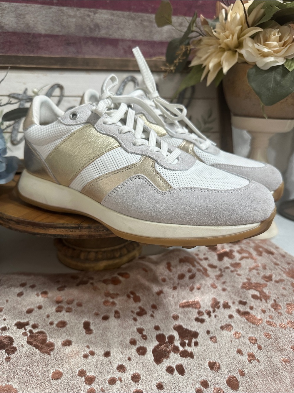 Naot Women's White and Gold Casual Sneakers